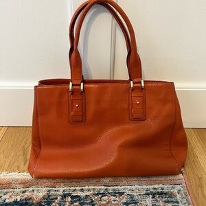 Ellen Tracy Pebbled Leather Tote in Burnt Orange